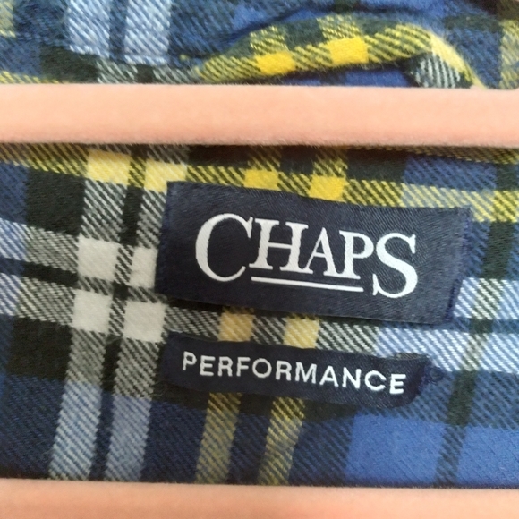 Chaps Performance Blue and Yellow Plaid Flannel Button Down Shirt Size XL - Picture 7 of 11